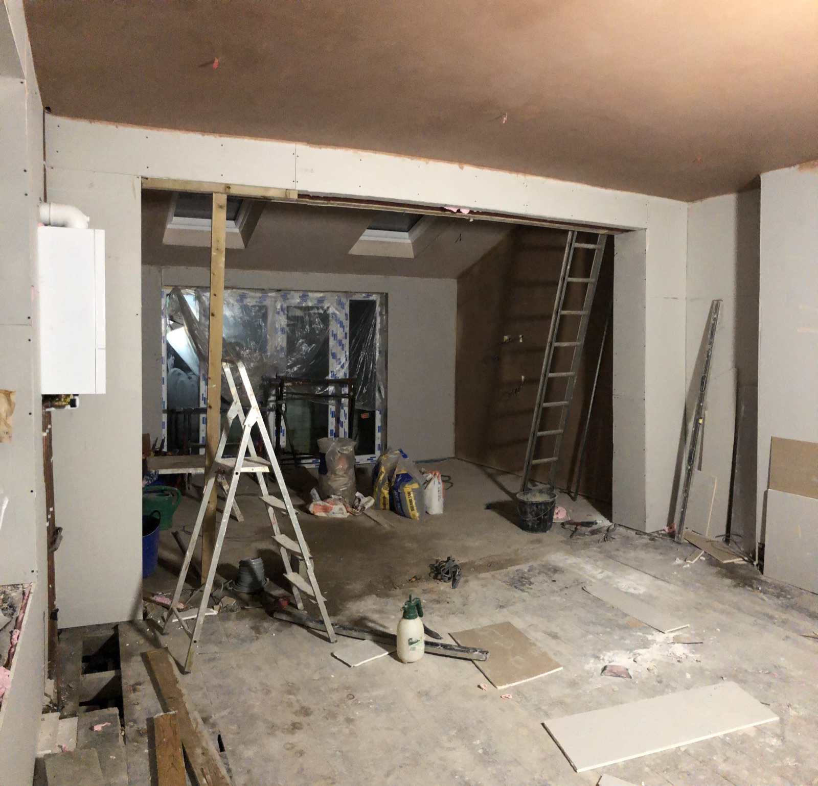 Plastering and rooflights during the kitchen renovation